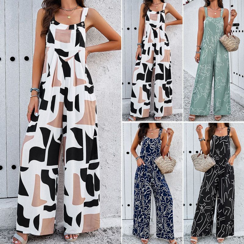 Diyun Damenmode 2024 Frühling Sommer Eleganter lockerer ärmelloser bedruckter Overall_voghion.com