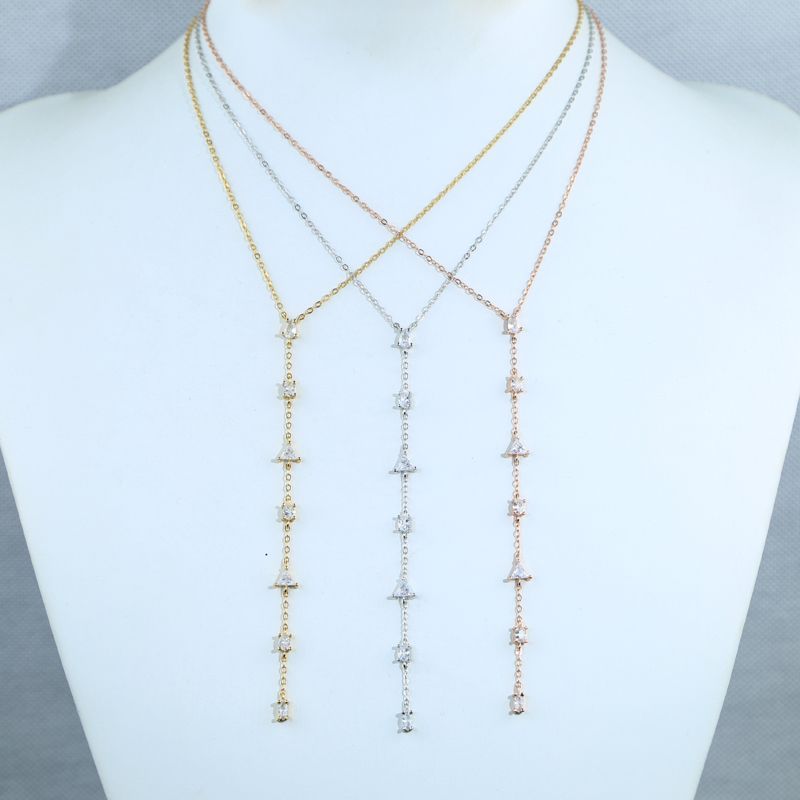 Collana lunga sexy con laccio a Y in pietra CZ di colore oro rosa con ciondolo a forma di cuore in argento Sterling per donna_voghion.com