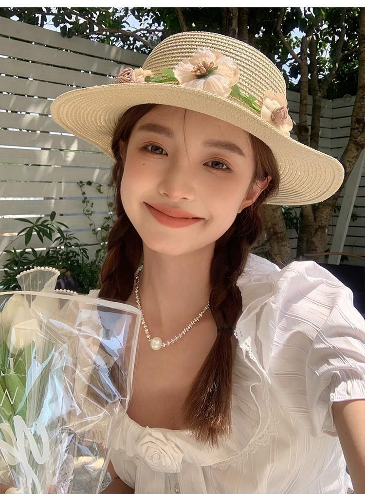 Cappello estivo con protezione solare, cappello da spiaggia, cappello di paglia intrecciato_voghion.com