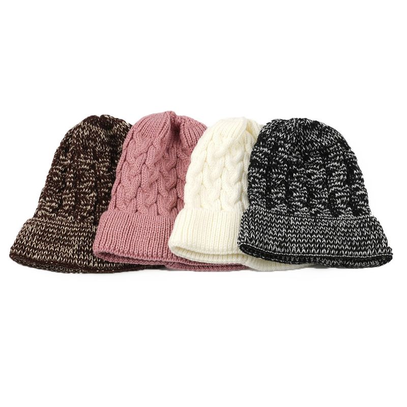 Cappello di lana da donna caldo, lavorato a maglia, con tesa arrotolata e attorcigliata, spesso, con grande circonferenza della testa_voghion.com