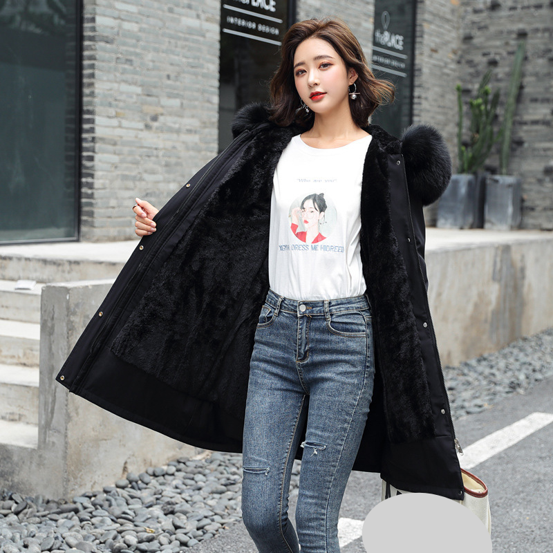 Damenbekleidung Wintermantel im neuen Stil aus Baumwolle für Damen, mittellang und lang, mit großem Pelzkragen und Samtfutter, um dem Manteltrend entgegenzuwirken_voghion.com