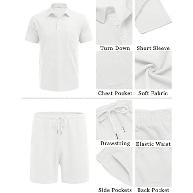 Completo estivo da uomo con polo e pantaloncini in maglia a nido d'ape, 2 pezzi, felpa casual con tasca_voghion.com