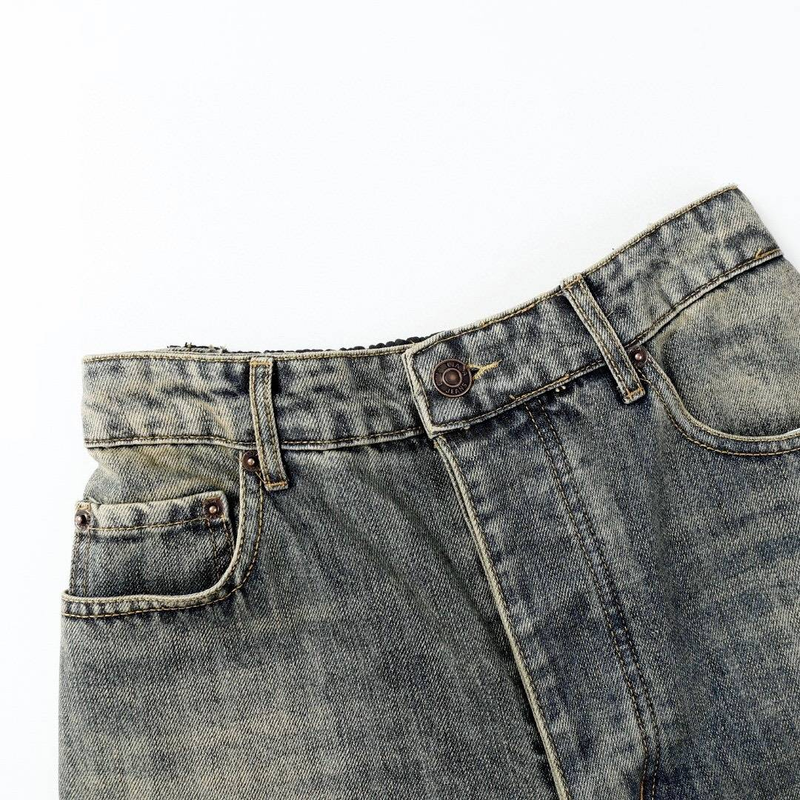 Jeans a vita alta di alta qualità Main Branch AB Side Deconstruction Color Collision, pantaloni larghi da uomo_voghion.com