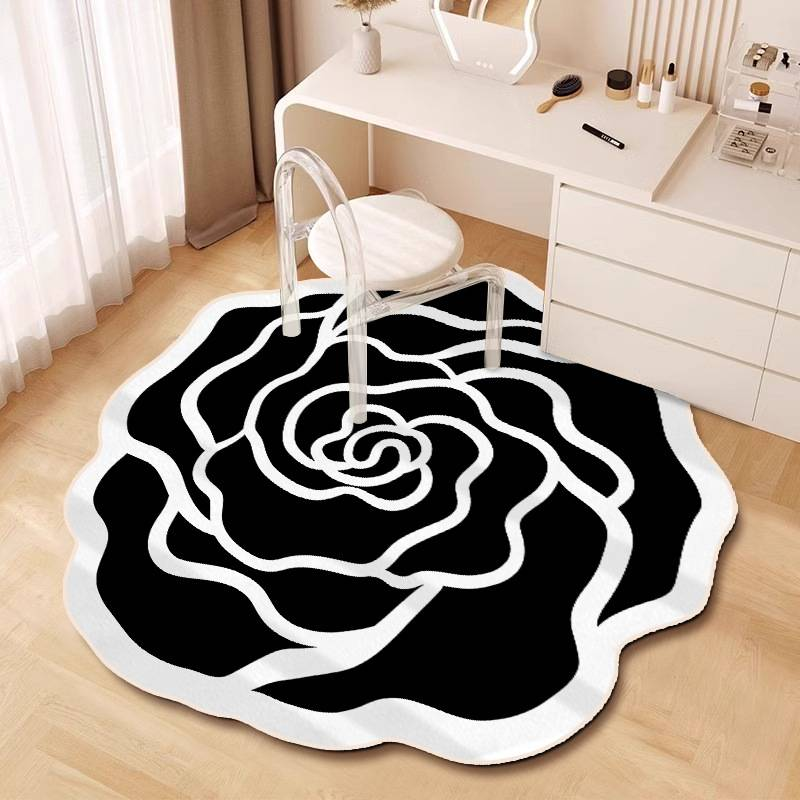 Printed Polyester Rug – Floral Bohemian Vanity Mat, Non-Slip Irregular Shape For Bedroom & Dressing Room, Washable Light Luxury Decor_voghion.com