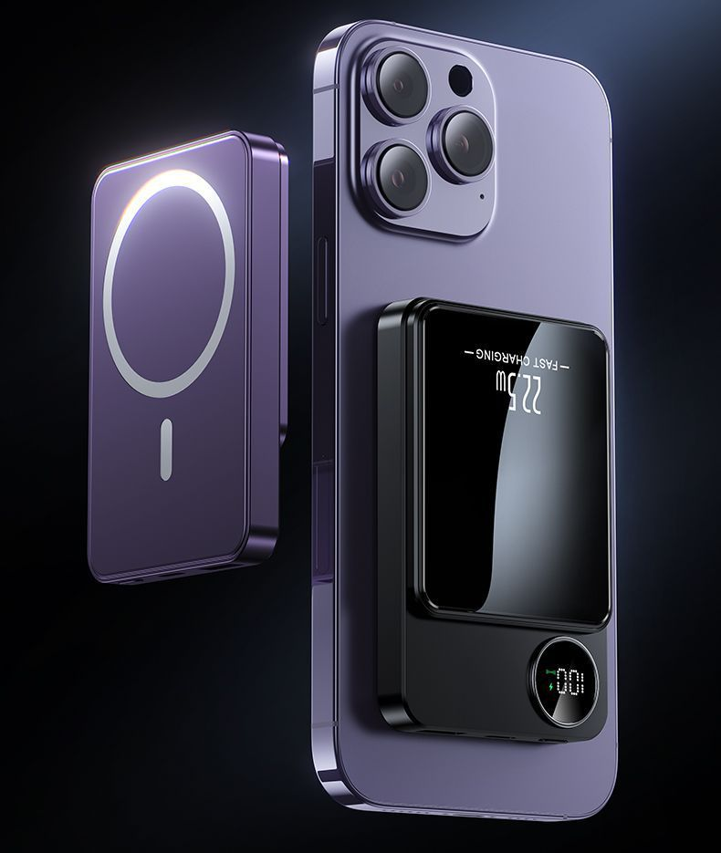 Magnetische Powerbank mit PD-Schnellladung, tragbarer 22,5-W-Akku für iPhone und Android, schlank und leicht (Schwarz/Weiß/Dunkelgrün/Dunkelviolett)_voghion.com