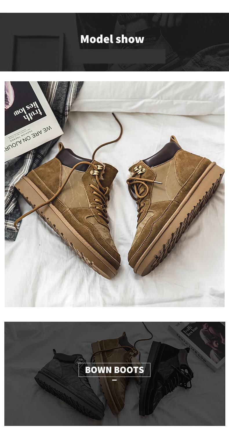 Chaussures pour hommes, bottes de neige à motifs, design automne et hiver, mi-tube, épaisses et chaudes, bottes Martin, bottes de travail britanniques rétro, bottes pour hommes_voghion.com