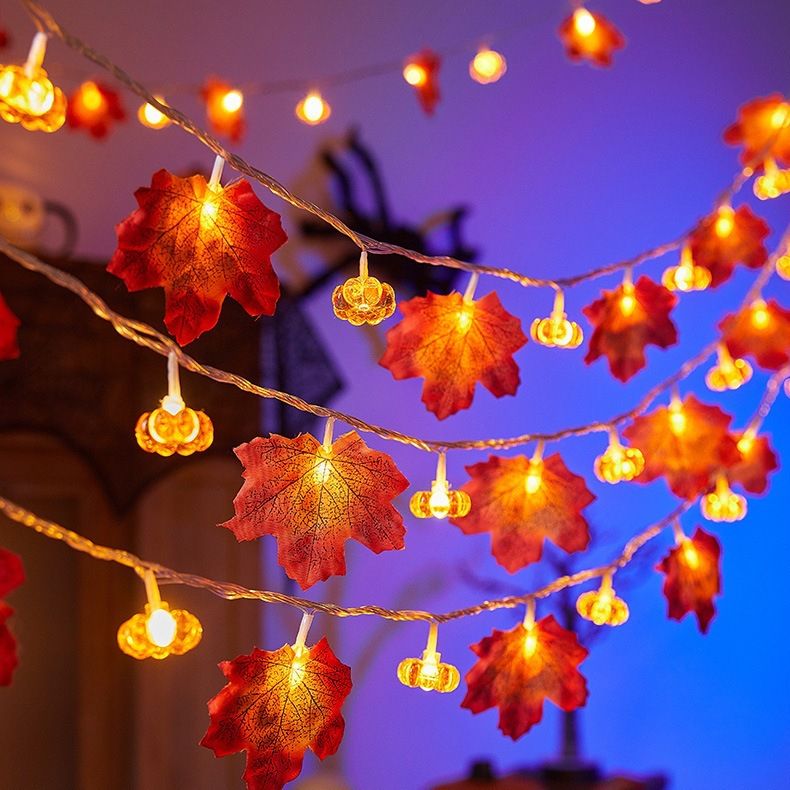 Guirnalda de luces LED con hojas de arce y calabaza para Halloween, Navidad y Acción de Gracias. Funciona con pilas o USB, 6 colores, ideal para fiestas en interiores y exteriores._voghion.com