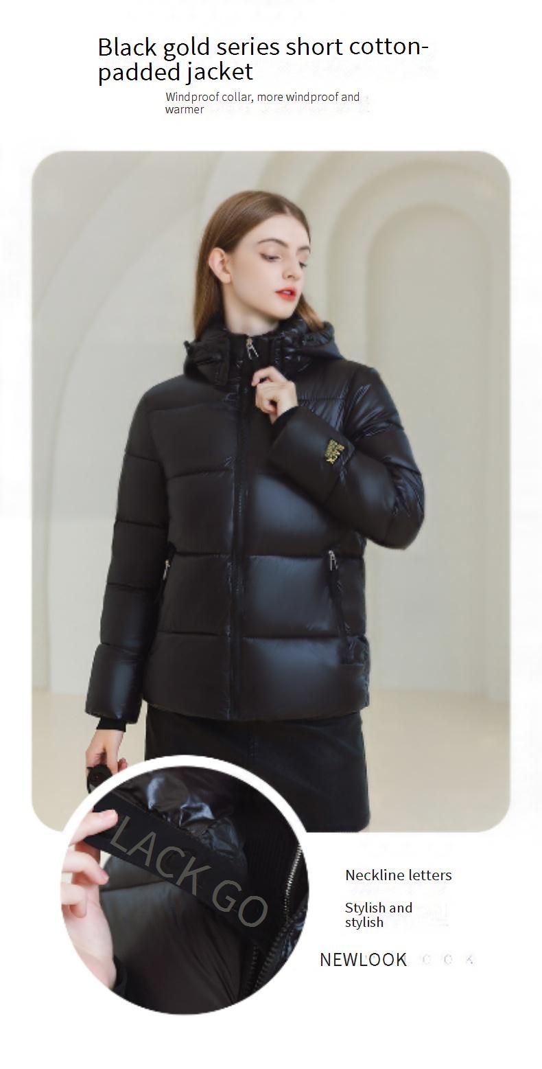 Piumino corto invernale da donna con riscaldamento integrato, cappotto trapuntato nero e oro, capospalla caldo e spesso_voghion.com
