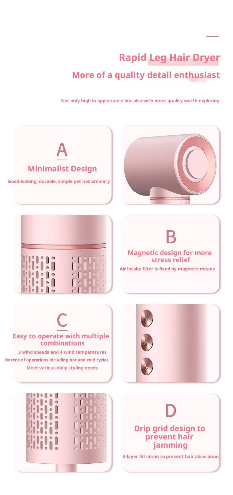 4-Speed AC Motor Hair Dryer With Ionic Technology - Salon-Grade Blow Dryer For Home/Dorm Use (1300W, ABS+PC Shell, Overheat Protection)_voghion.com