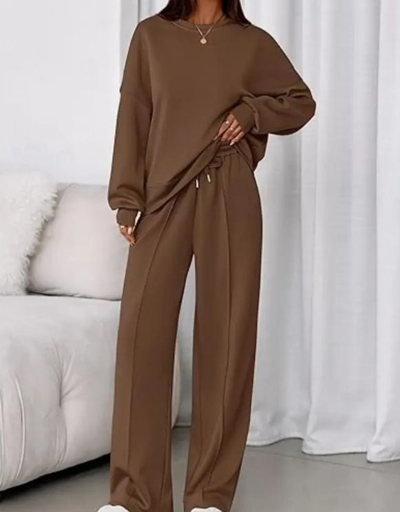 Women's Casual Long Sleeve Lounge Set - Soft Knit Tracksuit With 3d Effect (Brown, S-Xxl) Fashion Trends_voghion.com
