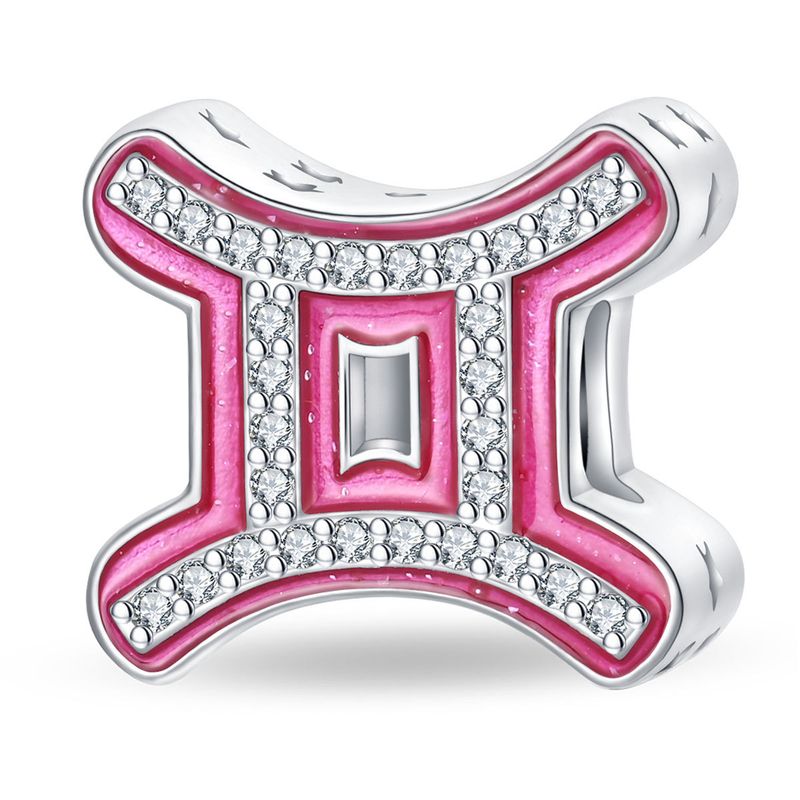 Damenschmuck, süße rosa Perlen mit zwölf Sternbildern, dekorative Perlen, DIY-Schmuckzubehör, Armband, weißes Kupfer, versilbert_voghion.com