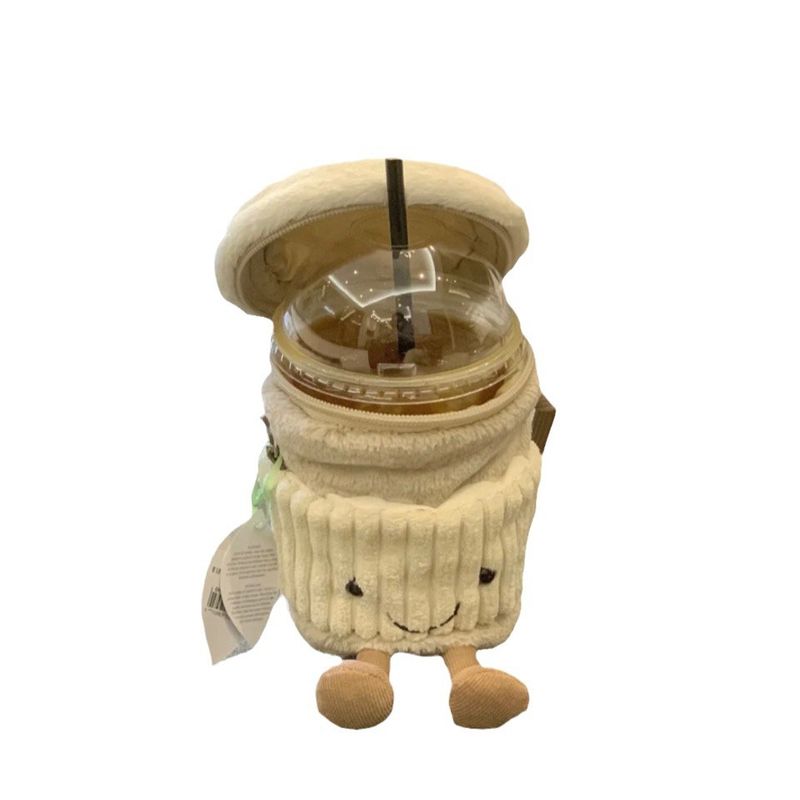 British Coffee Milk Tea 2024 New Crossbody Women's Plush Ins Style Portable Toy Cup Holder Bag_voghion.com