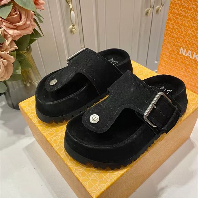 Women's Shoes Sheepskin Version~ Genuine Leather Thick-Soled Slide Sandals For Women Summer Half-Cup Small Size Platform B Irkenstock_voghion.com
