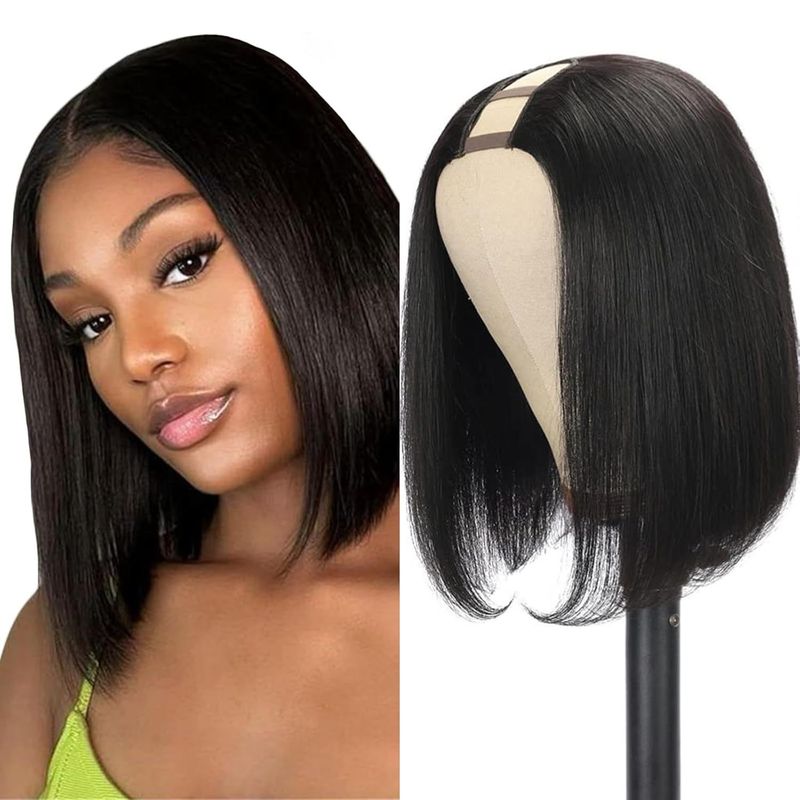 Perruque Kairuisi 30 cm, lisse, en U, à clipser – Postiche synthétique noir 1B# résistant à la chaleur pour femme, volume instantané et aspect naturel_voghion.com