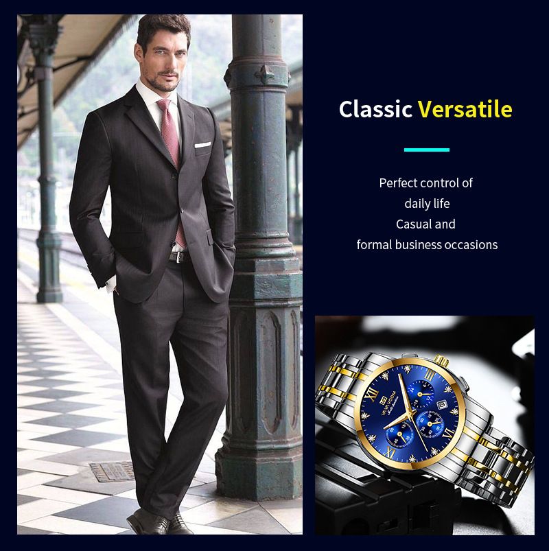 VA VOOM Brand New 2712 Steel Strip Blue Face Fashionable Business Waterproof Watch_voghion.com