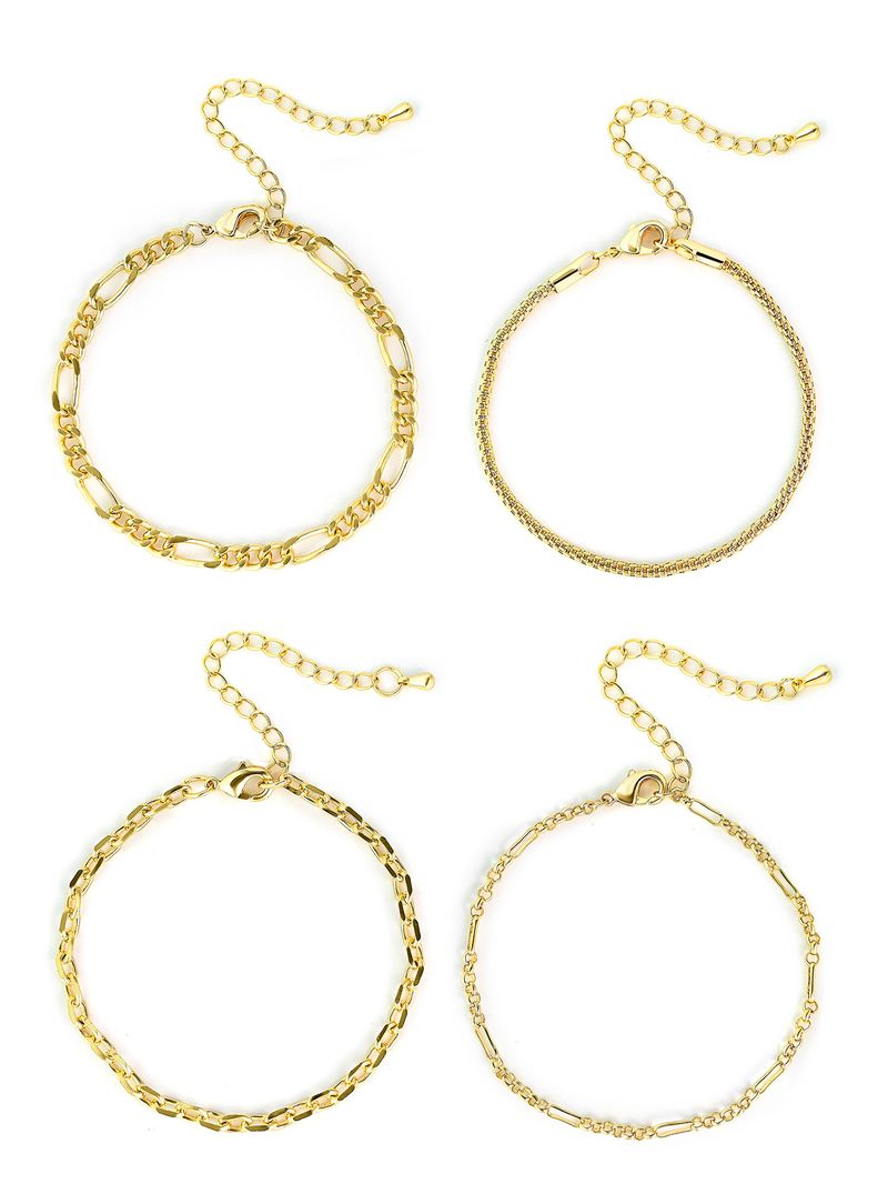 Conjunto de 4 pulseras de eslabones cubanos para mujer, de cobre chapado en oro de 18 quilates, con diseño geométrico, estilo moderno, ideal como regalo de viaje._voghion.com