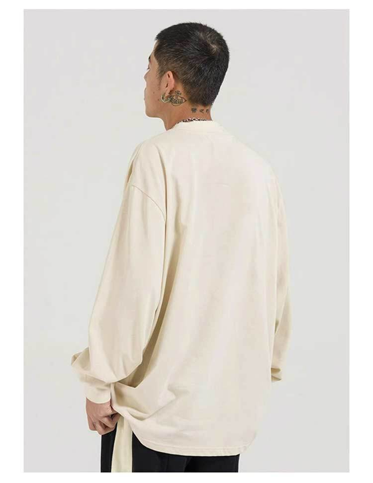 T-shirt a maniche lunghe del marchio di moda nazionale con design a fiamma STA da uomo per uomo e donna, coppia top in puro cotone pesante con scollo tondo_voghion.com