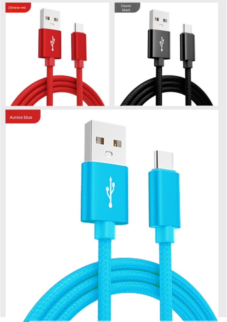 Nylon Data Compatible With IPhone Android USB Fast Charging Cable_voghion.com