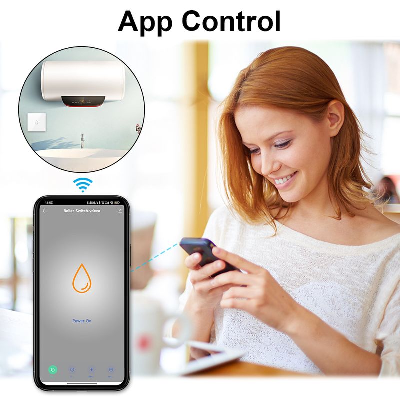 „Tuya Smart Life“ katilas, ES ir JAV standartinis vandens šildytuvas, belaidis nuotolinio valdymo pultas, jutiklinis jungiklis, „Google Home“, „Alexa Voice“_voghion.com