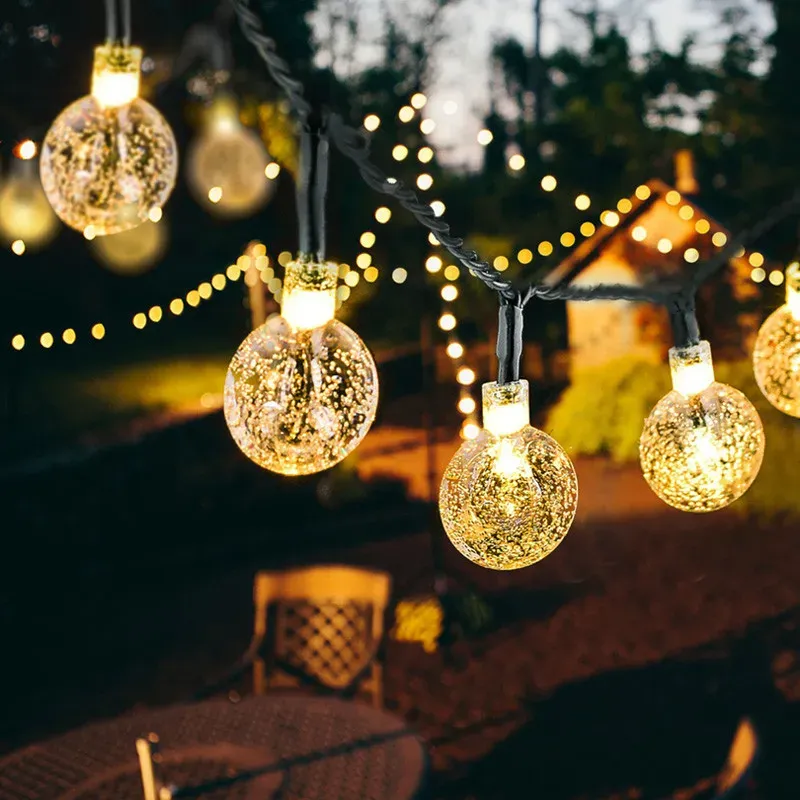 2024 neue Solar Kristall Globus LED String Lichter LED Solar Outdoor Licht IP65 Fee Licht Weihnachten Girlande Für Garten Party decor_voghion.com