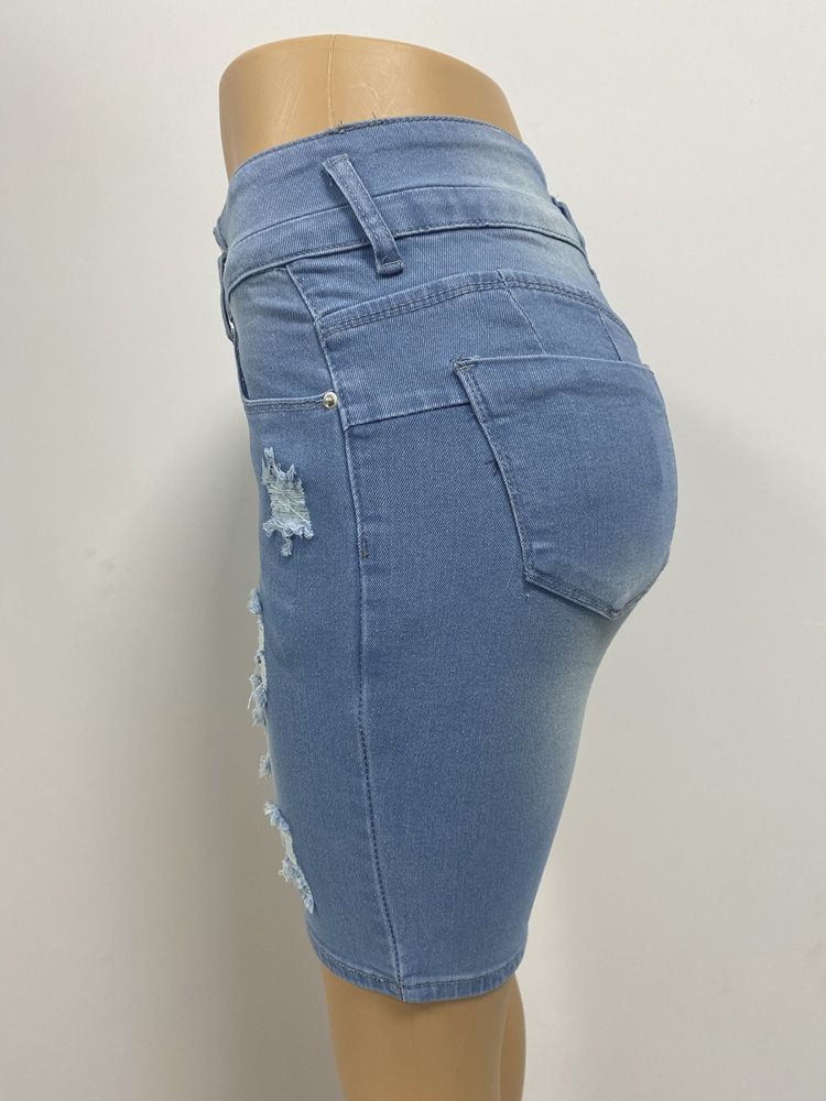 Women's Clothing High Waist Ripped Denim Shorts Women's New Elastic Slim Fit Hip Lifting Shorts_voghion.com