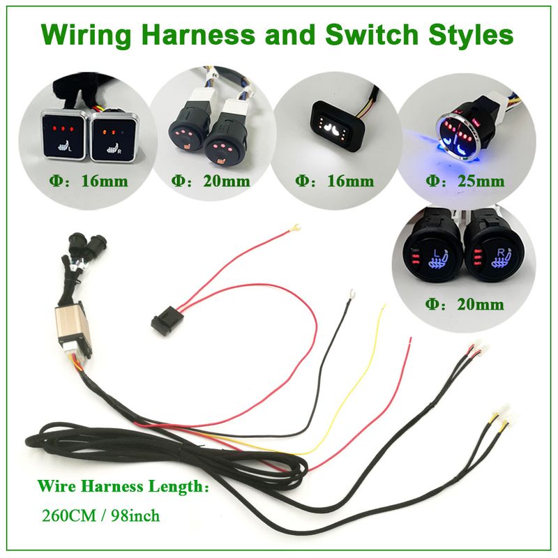 Kit de chauffage universel intégré pour siège auto, compatible avec 2 sièges, coussins chauffants en fibre de carbone 12 V 100 W, avec interrupteur à 3 niveaux_voghion.com