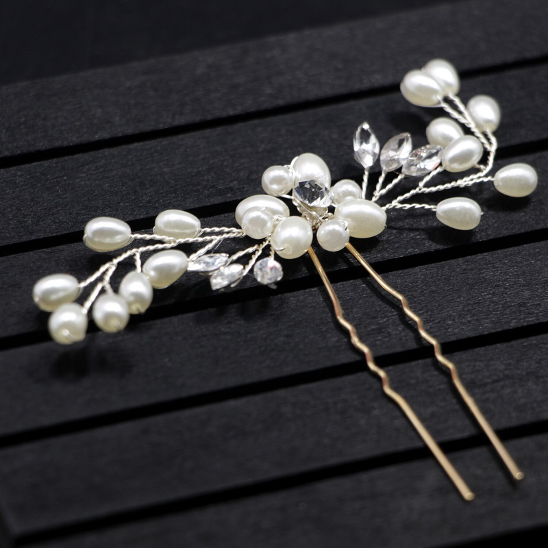 Ebay cross-border supply Korean bridal handmade pearl crystal hairpin pin U-shaped clip wedding headwear_voghion.com