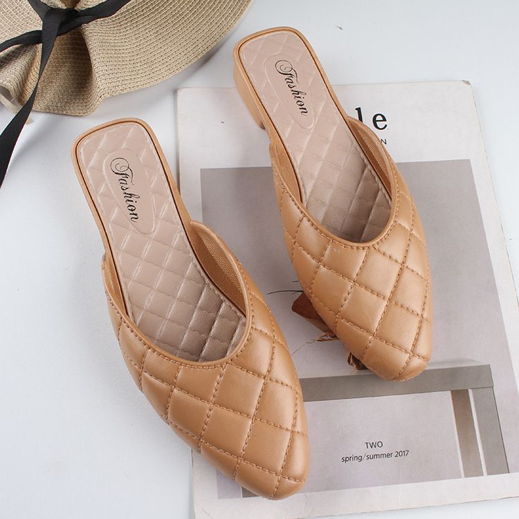 Heli Shark Women's Summer Pointed Half Slippers New Fashion Solid Color Outdoor Casual Closed Toe Slip-On Flat Shoes_voghion.com
