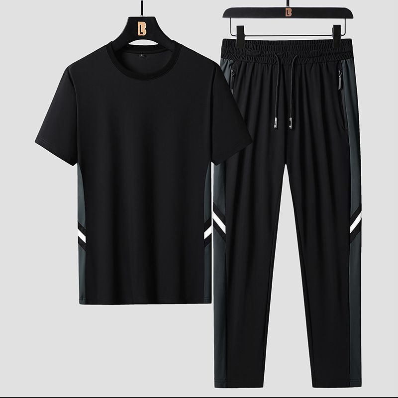 Hochwertiges Herren-T-Shirt aus Eisseide für den Sommer, dünn, kurzärmelig, lässig, für Sport, Laufen, Fitness, zweiteilig_voghion.com