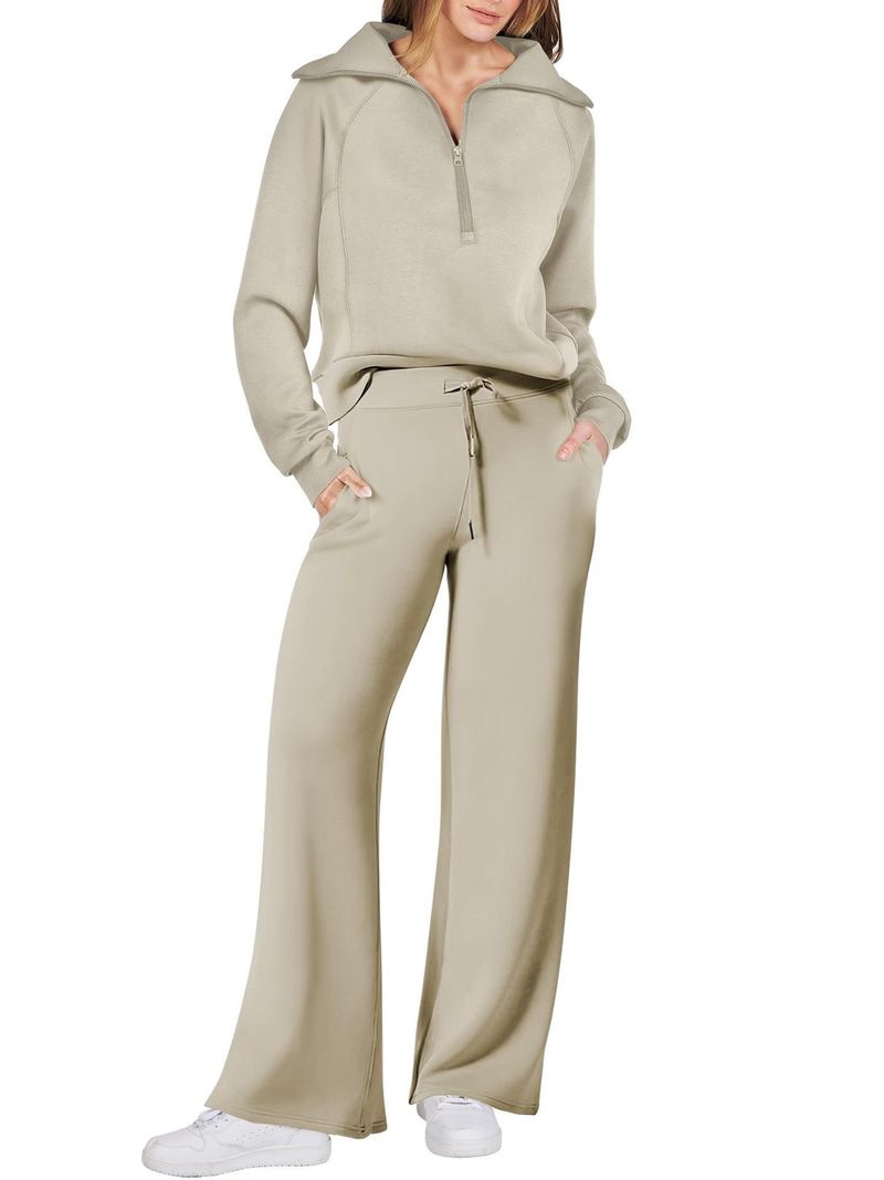 Women's Clothing autumn and winter casual sports suit zipper long sleeved sweatshirt healthy cloth wide leg pants_voghion.com