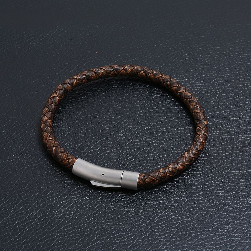 Bracciale da uomo in pelle intrecciata semplice, retrò, in acciaio inossidabile, con corda per la mano_voghion.com