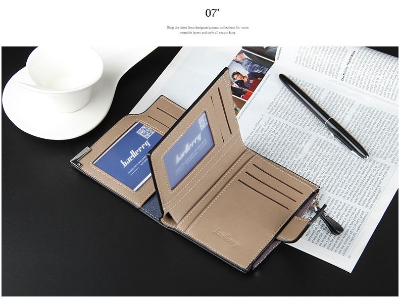 Casual Men's Wallet Multi-functional Wallet Zipper Buckle Three Fold Coin Wallet_voghion.com