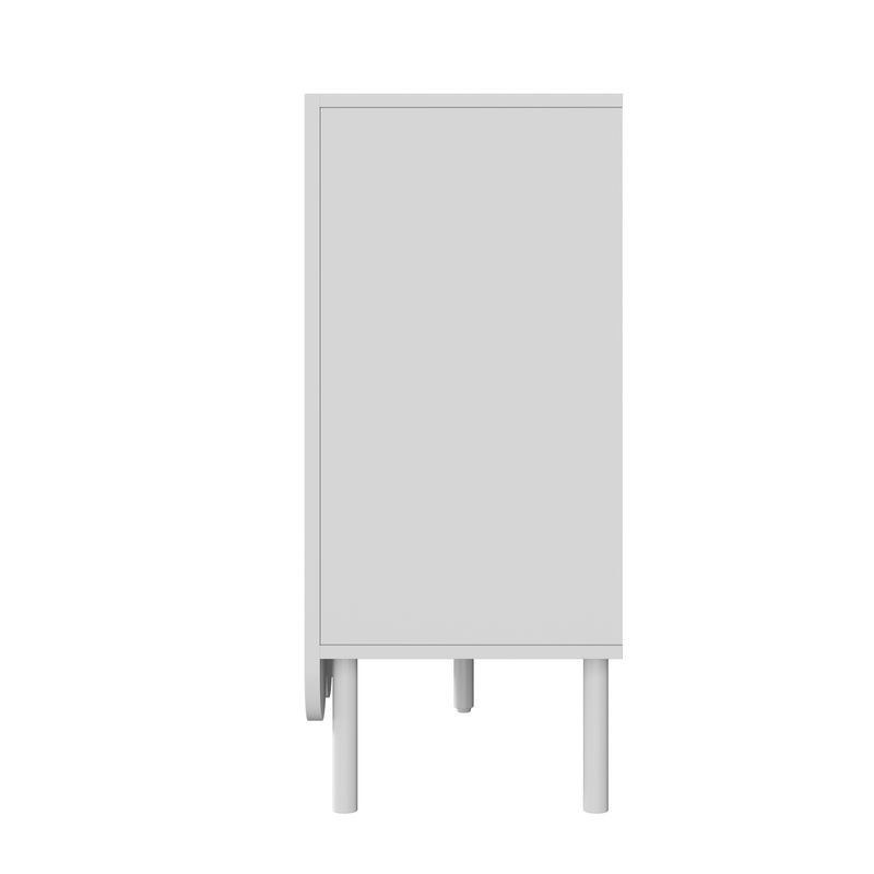 Buffet blanc moderne avec portes ondulées, 120 x 35 x 80 cm, design sans poignées, étagères réglables, meuble de rangement pour salon, couloir et salle à manger._voghion.com