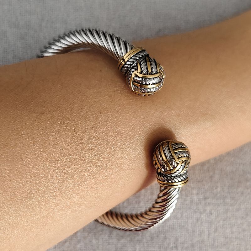 Roestvrijstalen Trend Retro Twist Ball Open Armband Titanium Stalen Verstelbare Kabel Touw Armband_voghion.com