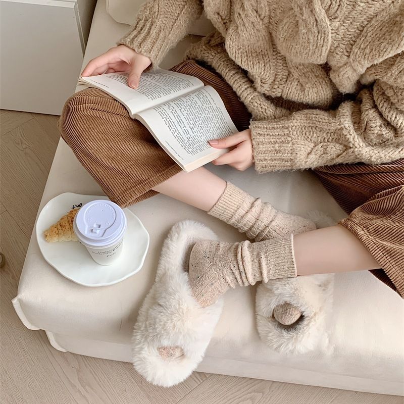 Calzini in lana intrecciata con filato a pois ispessito, comodi calzini in misto lana lavorati a maglia - Calzini unisex a mezza altezza morbidi, caldi ed eleganti per l'inverno e l'uso quotidiano_voghion.com