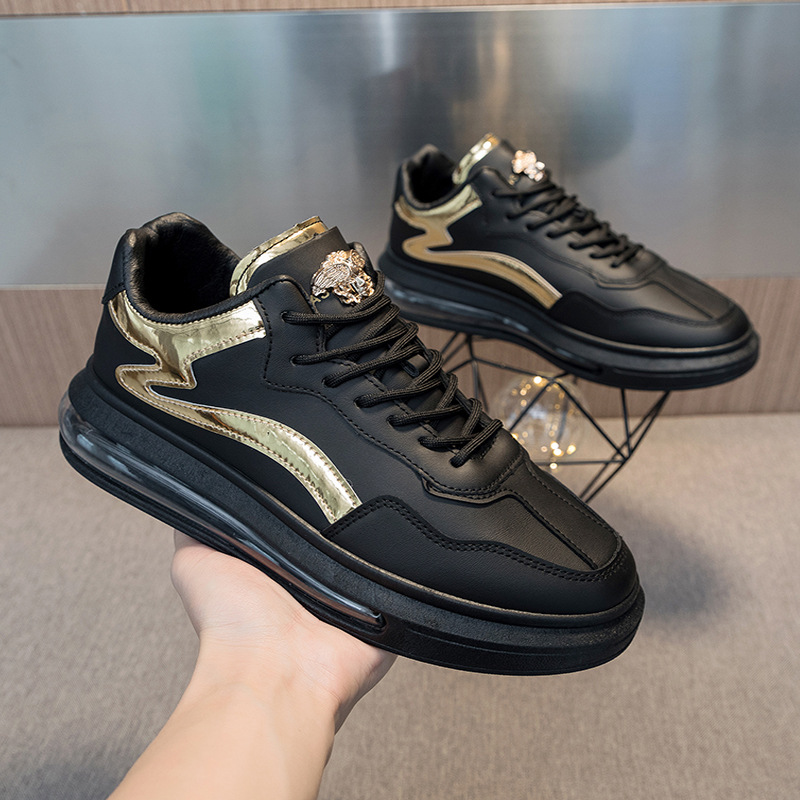Neue Luftpolsterboden-Herrenschuhe, weiße Brettschuhe, trendige All-Match-kleine weiße Schuhe, dicker Boden, innere Erhöhungsschuhe, Frühlings-Freizeitschuhe für Männer_voghion.com