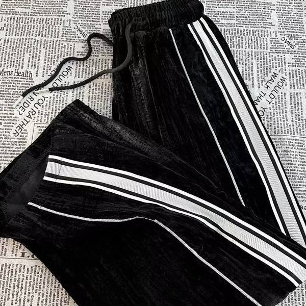 Vêtements pour hommes Pull rayé en velours doré haut de gamme à blocs de couleurs Deux pièces Couple Costume de sport décontracté Hommes_voghion.com