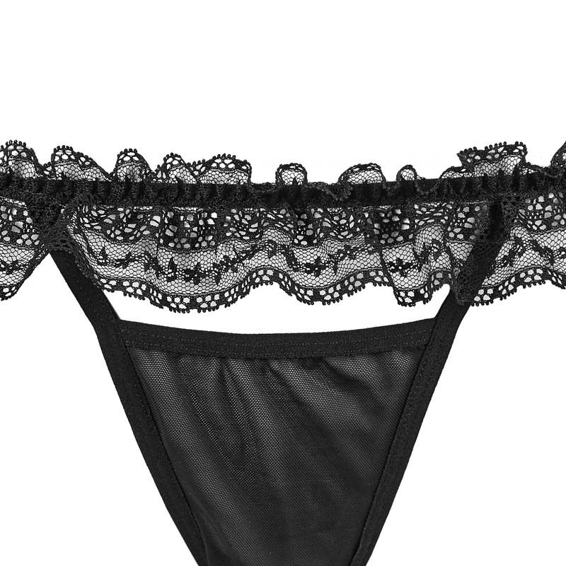KOOSSOASIS Lace Edge Hollow Mesh Low Waist Thong Sexy T Pants Female Black Japanese Single Free To Take Off Cotton Crotch Two_voghion.com