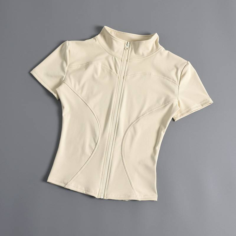 Maglia da ciclismo su strada estiva da donna, con zip a maniche corte e effetto nude, top fitness per ciclismo su strada_voghion.com