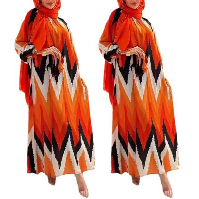 Premium Muslim Abaya Dress – Elegant Hand-Painted Chiffon Maxi Dress With Belt, Modest Long Sleeve Kaftan For Women, Breathable & Stretchy_voghion.com