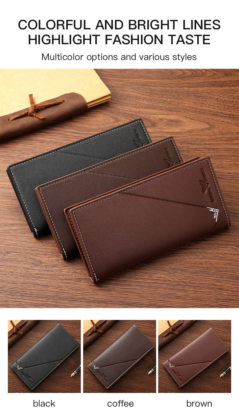 Cartera de hombre, cartera larga para hombre, cartera vertical fina para jóvenes, cartera de negocios retro de moda de gran capacidad con múltiples tarjetas._voghion.com