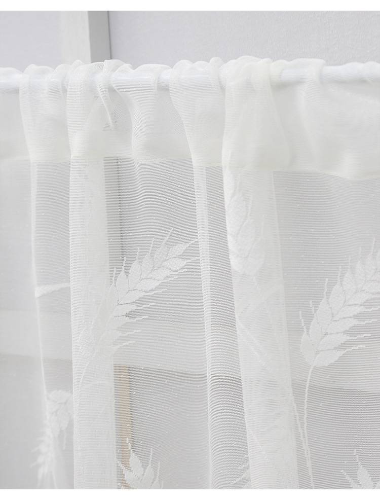 Tenda per porta in pizzo – Tenda da caffè in poliestere trasparente – Senza foratura – 3 misure (100/150/180 cm) – Motivo in pizzo di grano e palma_voghion.com