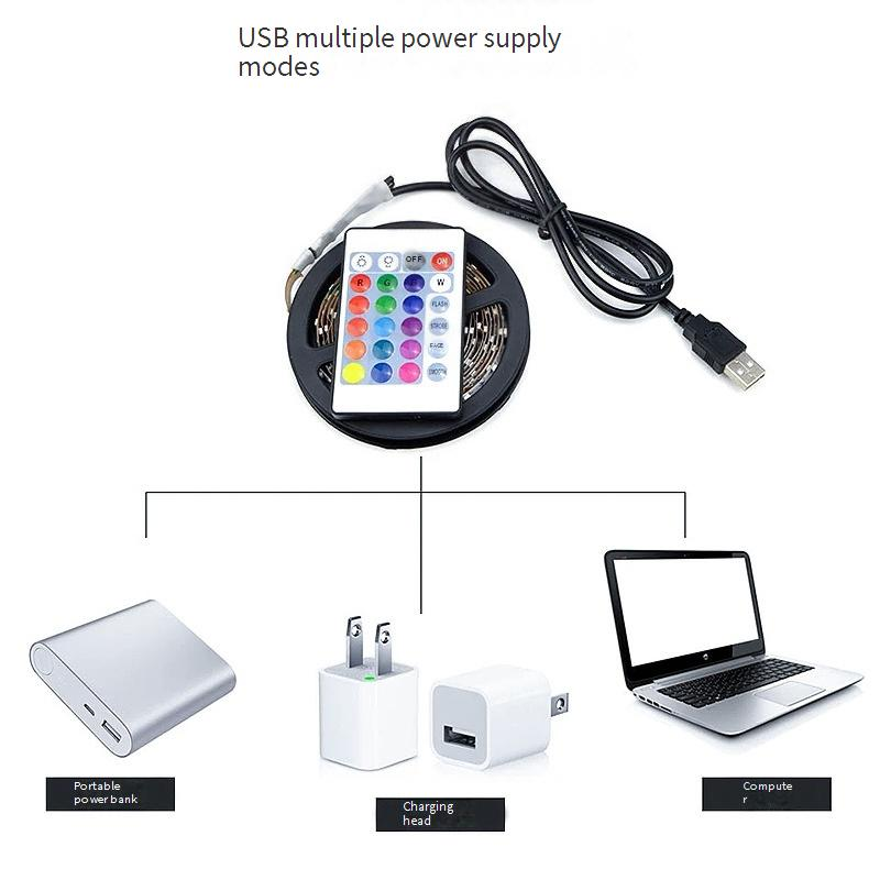 Striscia LED RGB 5050 con telecomando a 24 tasti, retroilluminazione TV a bassa tensione USB 5V per decorazioni interne, illuminazione fai da te per case PC_voghion.com
