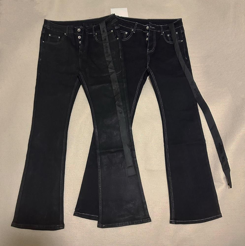 Herrenbekleidung Blackwood RO Style Selbstgemachte Neue Reine Handbemalte Wachsbeschichtung Gewachste Schlaghose Mit Hoher Elastizität Jeans Ribbon Wax Pants_voghion.com