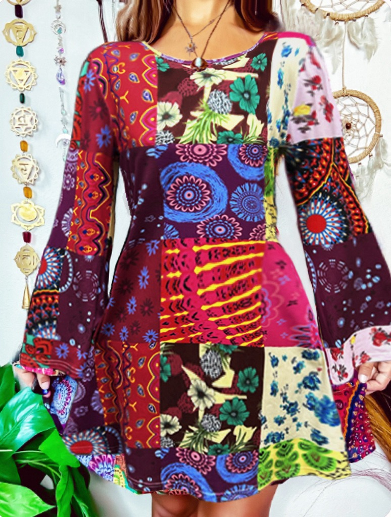 Neu Damen Festliche Vintage Hippie Kleidung Damenkleid mit Kopftuch_voghion.com