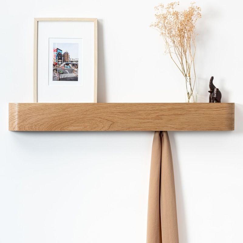 Wall-Mounted Coat Rack – Solid Wood Entryway Hanger With 5 Hooks, Modern Minimalist Shelf For Keys & Hats (No Drilling Required)_voghion.com