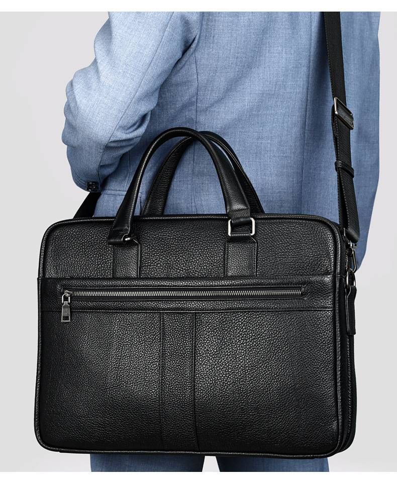 Genuine Leather Men's Briefcase – Premium Business Shoulder Bag With Top-Grain Cowhide (Black)_voghion.com