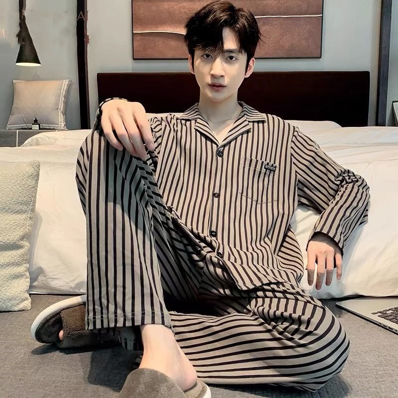 High End High-quality Cotton Pajamas For Men, Spring And Autumn New Styles, Long Sleeved Pants, Plus Size Casual Autumn And Winter Home Suit Set_voghion.com
