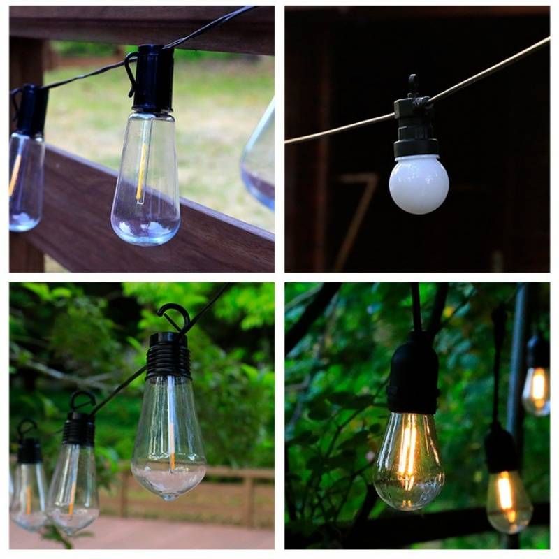 Solar-Powered S14 Camping Lantern String Lights, Outdoor Waterproof IP65, Decorative Tungsten Bulbs For Garden, Patio, Christmas_voghion.com
