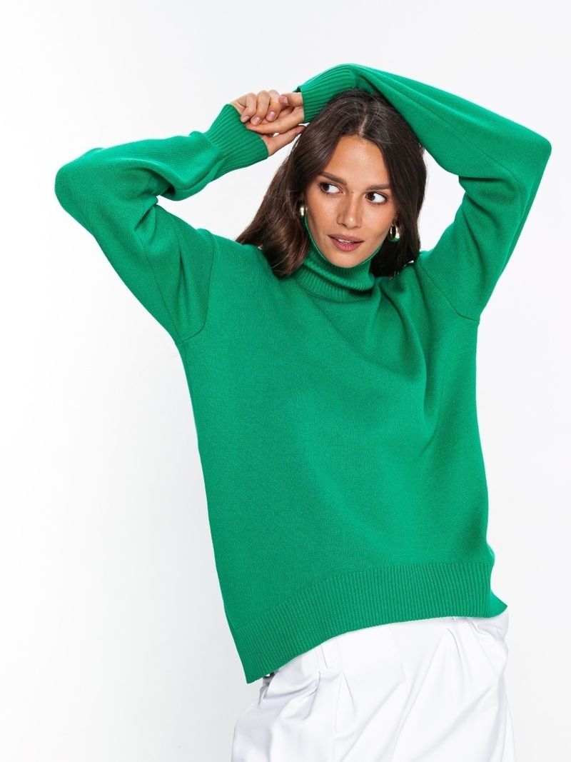 Women's Oversized High-Neck Sweater – Trendy Fall & Winter Pullover, Soft Viscose Blend, Drop Shoulder Sleeves, 8 Vibrant Colors For Casual_voghion.com